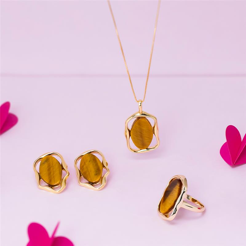 Conjunto Brilhato Pedras Naturais Brasileiras — Folheado a Ouro