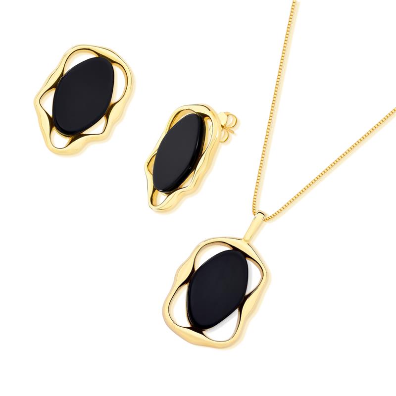 Conjunto Brilhato Pedras Naturais Brasileiras — Folheado a Ouro
