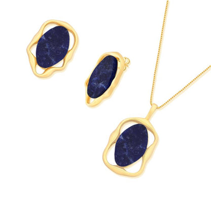 Conjunto Brilhato Pedras Naturais Brasileiras — Folheado a Ouro