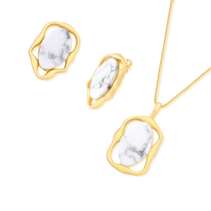 Conjunto Brilhato Pedras Naturais Brasileiras — Folheado a Ouro