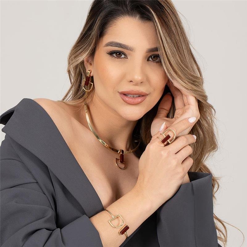 Conjunto Brilhato Pedras Naturais Brasileiras — Folheado a Ouro