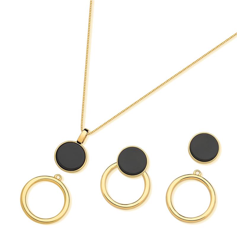 Conjunto Brilhato Pedras Naturais Brasileiras — Folheado a Ouro