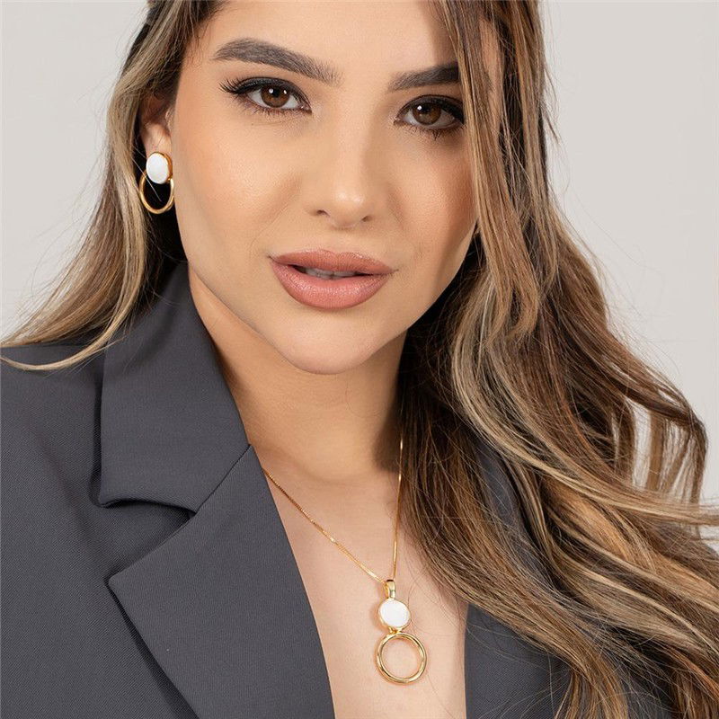 Conjunto Possebon Folheado a Ouro - Pedra Natural