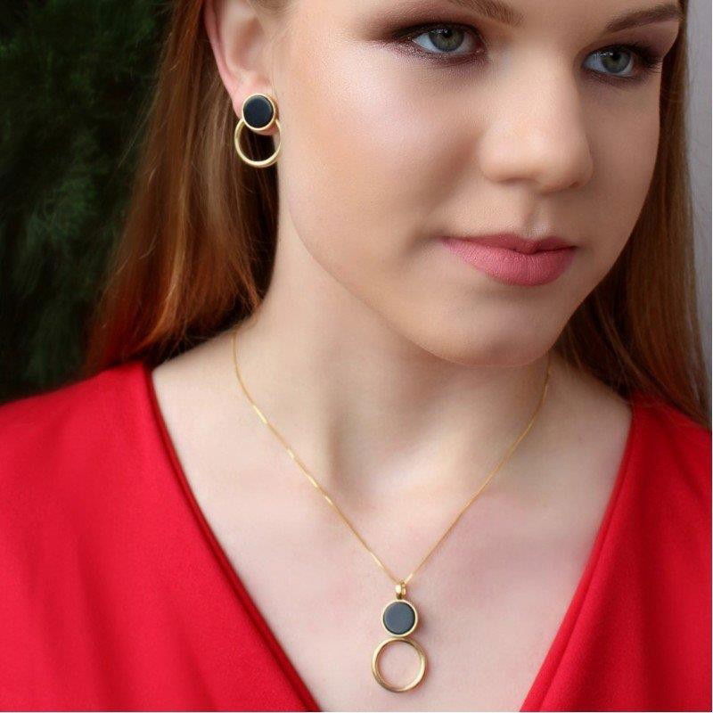 Conjunto Possebon Folheado a Ouro - Pedra Natural