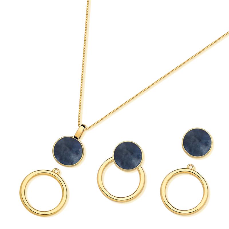 Conjunto Possebon Folheado a Ouro - Pedra Natural