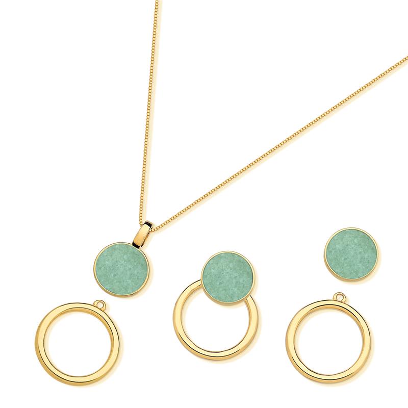 Conjunto Possebon Folheado a Ouro - Pedra Natural