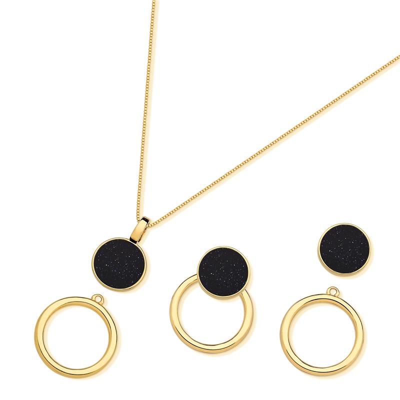 Conjunto Possebon Folheado a Ouro - Pedra Natural