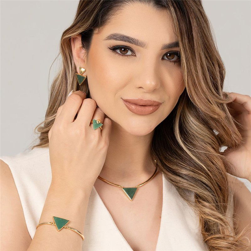 Conjunto Brilhato Pedras Naturais Brasileiras — Folheado a Ouro