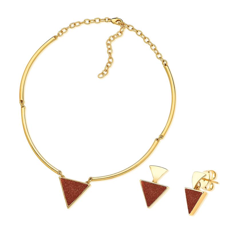 Conjunto Brilhato Pedras Naturais Brasileiras — Folheado a Ouro