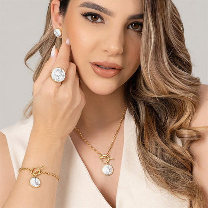 Conjunto Possebon Folheado a Ouro - Pedra Natural