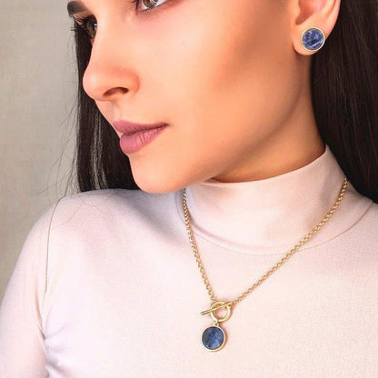 Conjunto Possebon Folheado a Ouro - Pedra Natural