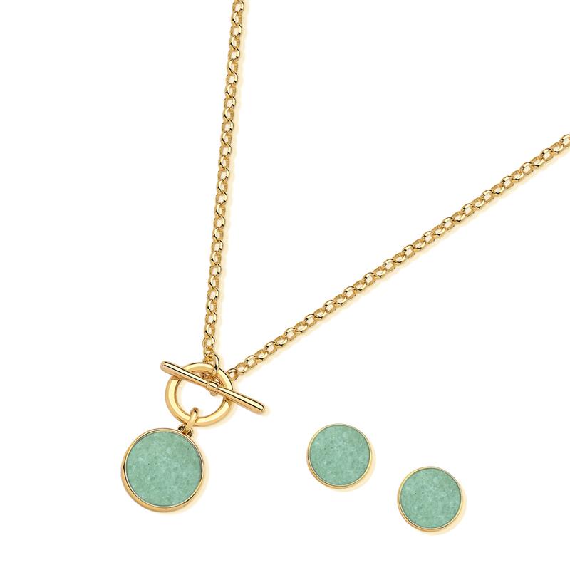 Conjunto Possebon Folheado a Ouro - Pedra Natural