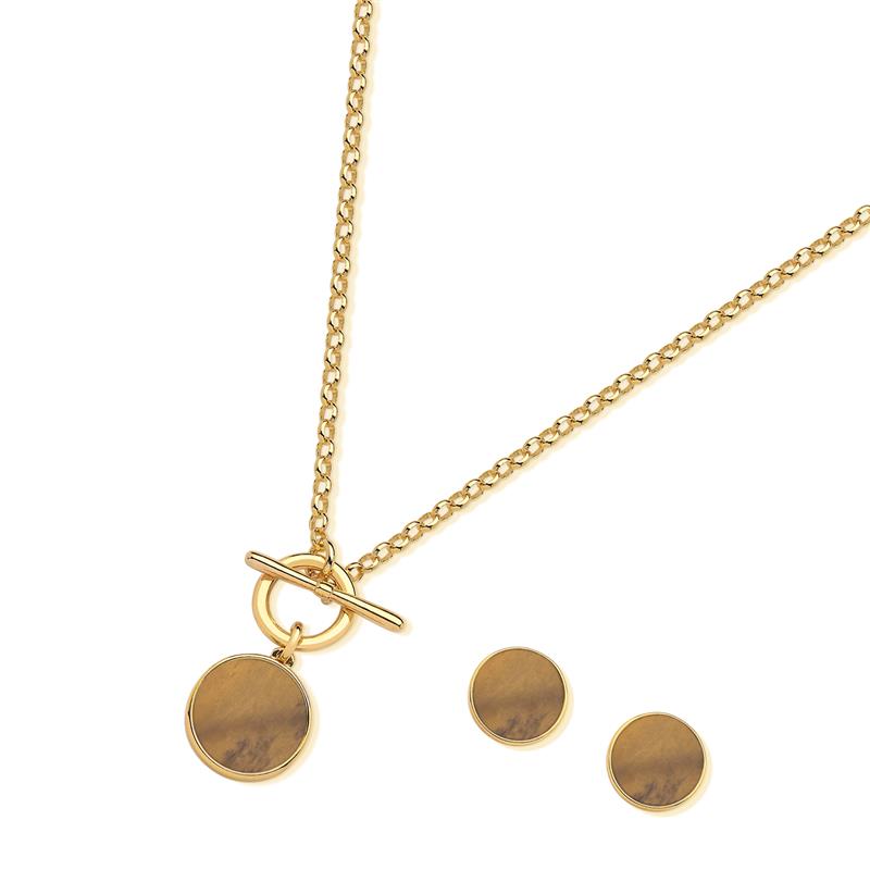 Conjunto Possebon Folheado a Ouro - Pedra Natural