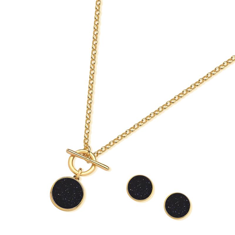 Conjunto Possebon Folheado a Ouro - Pedra Natural