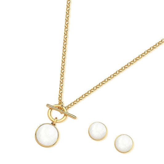 Conjunto Possebon Folheado a Ouro - Pedra Natural