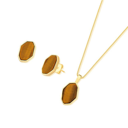 Conjunto Brilhato Pedras Naturais Brasileiras — Folheado a Ouro