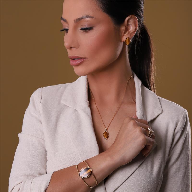 Conjunto Brilhato Pedras Naturais Brasileiras — Folheado a Ouro