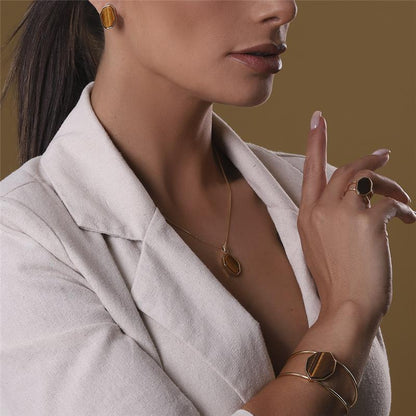 Conjunto Brilhato Pedras Naturais Brasileiras — Folheado a Ouro