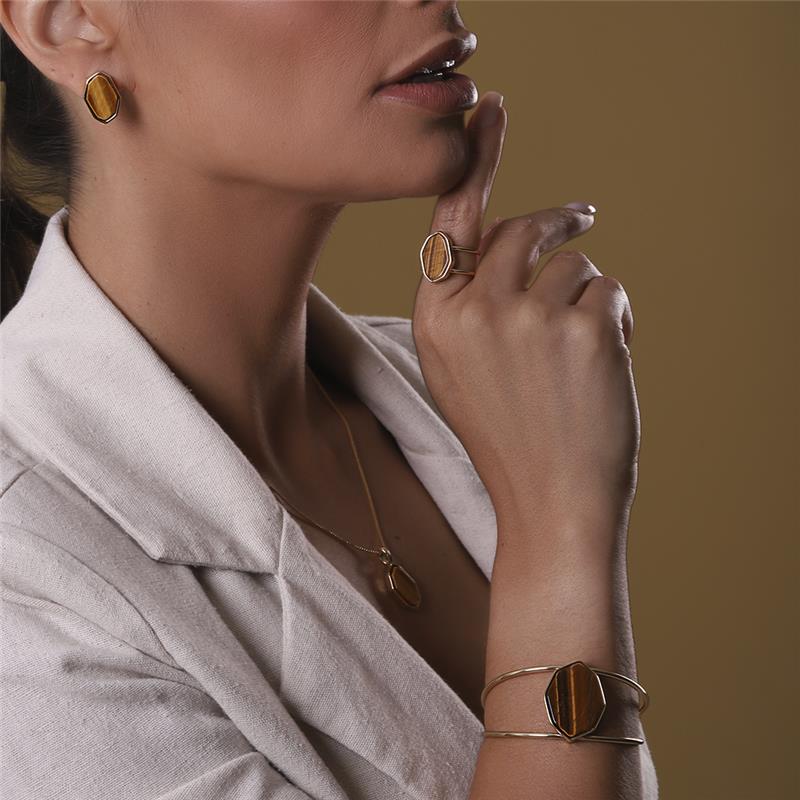 Conjunto Brilhato Pedras Naturais Brasileiras — Folheado a Ouro