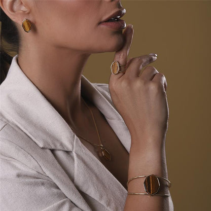 Conjunto Brilhato Pedras Naturais Brasileiras — Folheado a Ouro