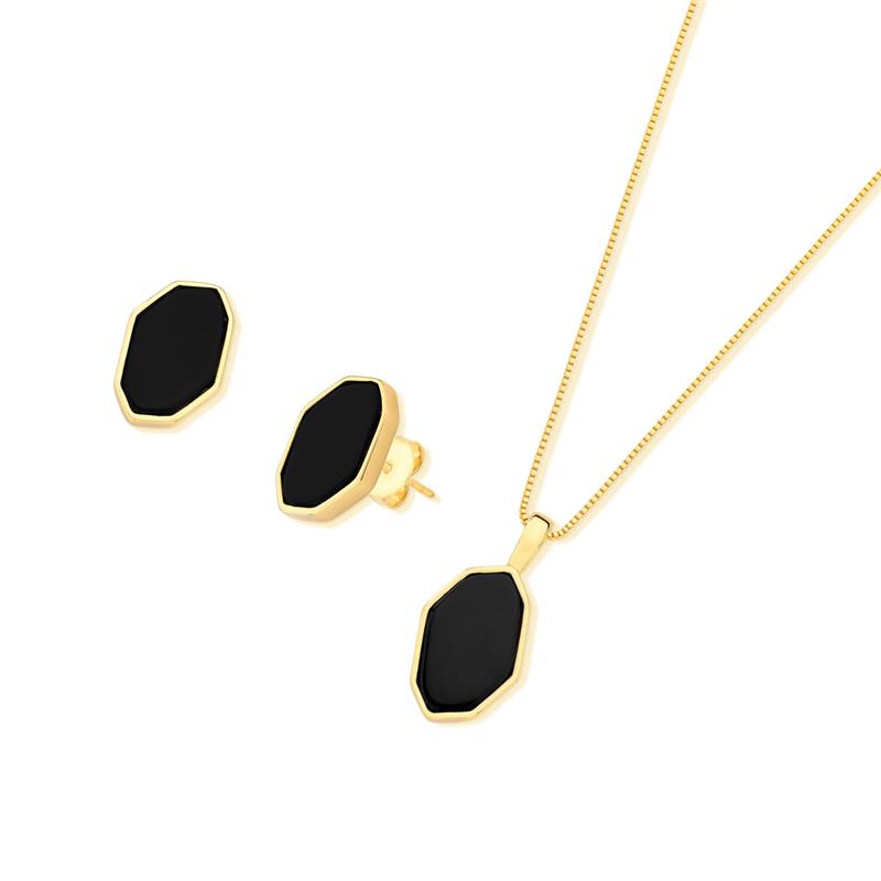 Conjunto Brilhato Pedras Naturais Brasileiras — Folheado a Ouro