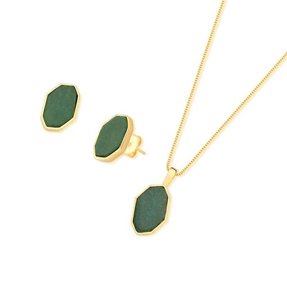 Conjunto Brilhato Pedras Naturais Brasileiras — Folheado a Ouro