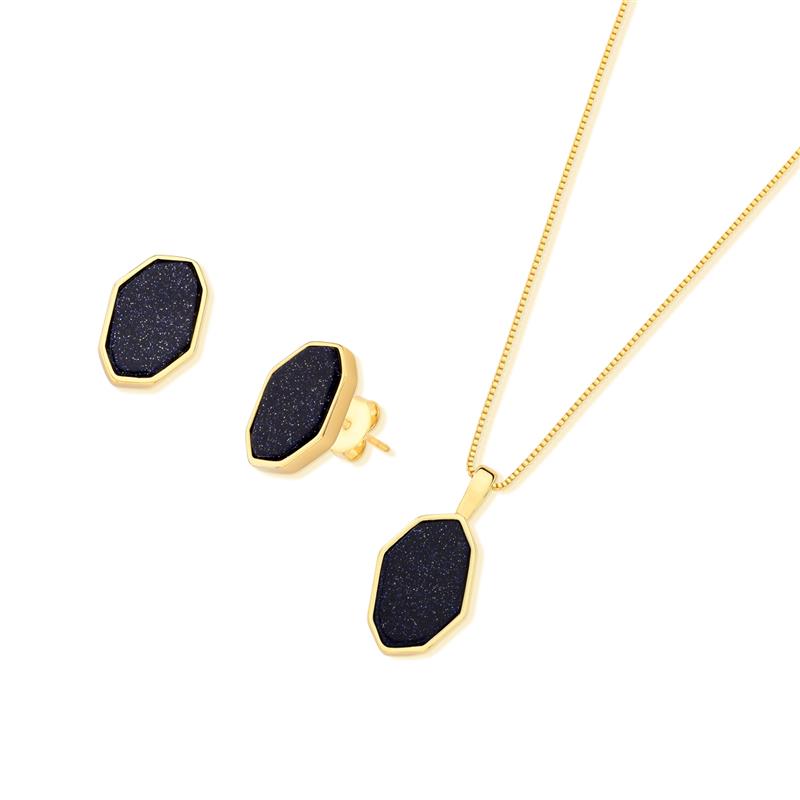 Conjunto Brilhato Pedras Naturais Brasileiras — Folheado a Ouro