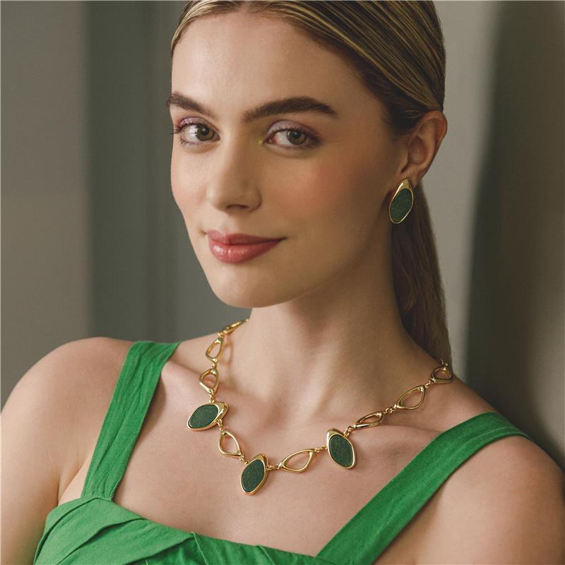 Conjunto Geométrica folheado a ouro com pedra natural