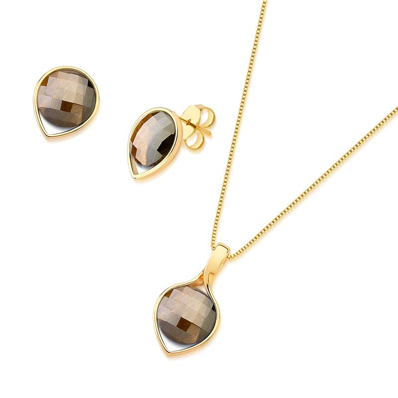 Conjunto Brilhato Pedras Naturais Brasileiras — Folheado a Ouro