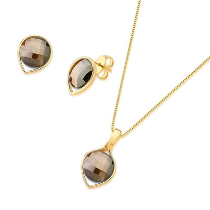 Conjunto Brilhato Pedras Naturais Brasileiras — Folheado a Ouro