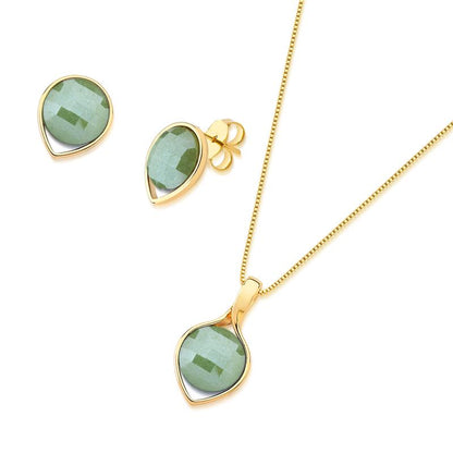 Conjunto Brilhato Pedras Naturais Brasileiras — Folheado a Ouro
