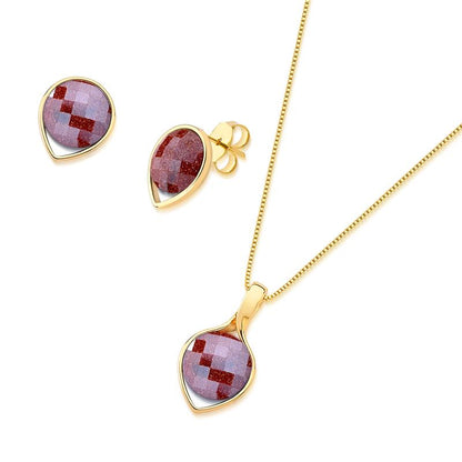 Conjunto Brilhato Pedras Naturais Brasileiras — Folheado a Ouro