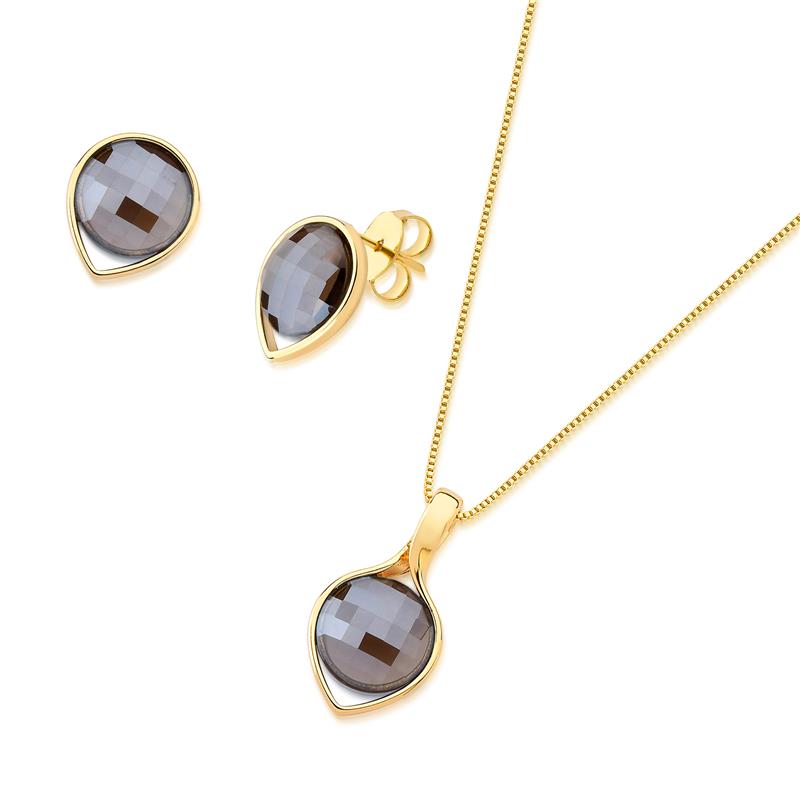 Conjunto Brilhato Pedras Naturais Brasileiras — Folheado a Ouro