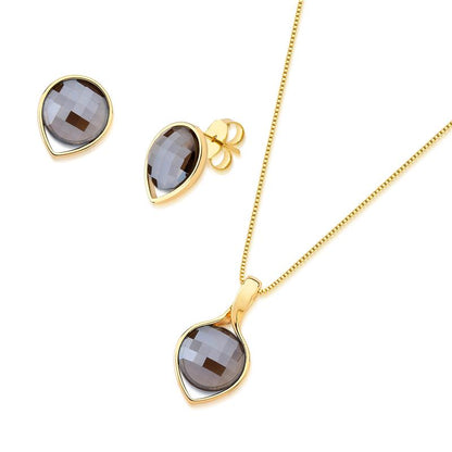 Conjunto Brilhato Pedras Naturais Brasileiras — Folheado a Ouro