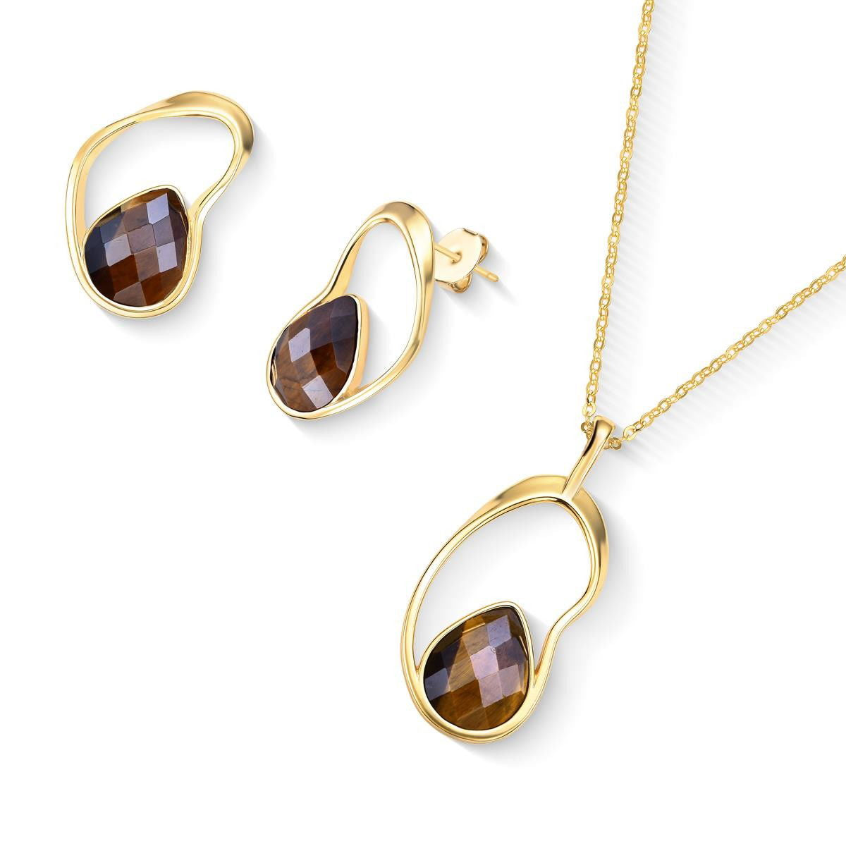 Conjunto Brilhato Pedras Naturais Brasileiras — Folheado a Ouro