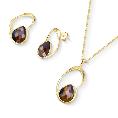 Conjunto Brilhato Pedras Naturais Brasileiras — Folheado a Ouro