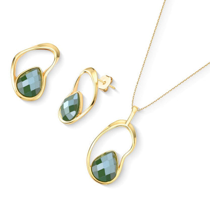 Conjunto Brilhato Pedras Naturais Brasileiras — Folheado a Ouro