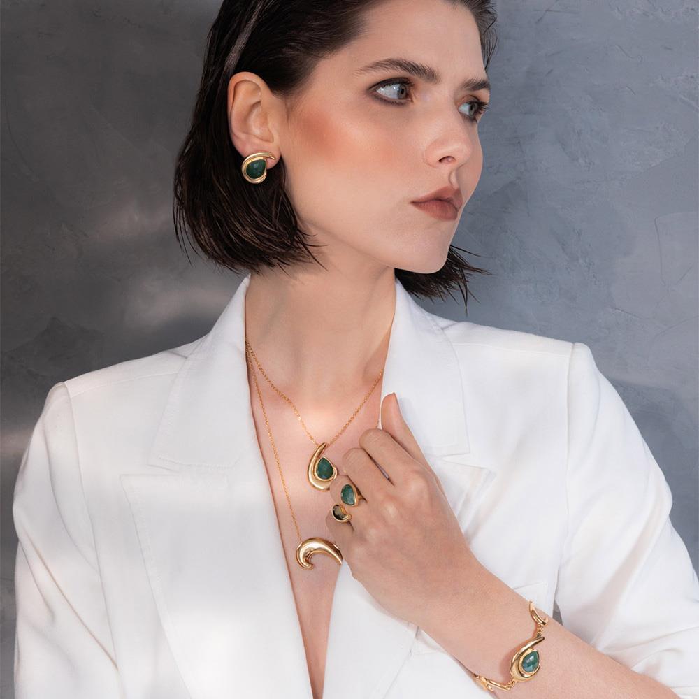 Conjunto Brilhato Pedras Naturais Brasileiras — Folheado a Ouro