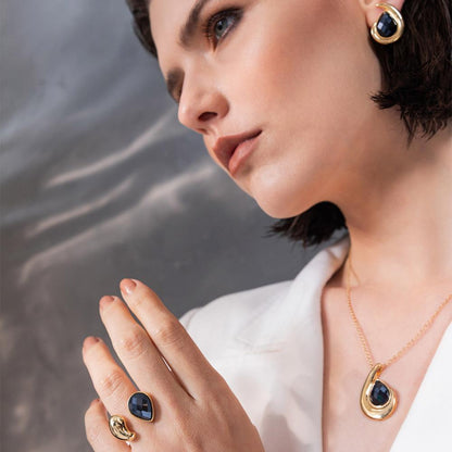 Conjunto Brilhato Pedras Naturais Brasileiras — Folheado a Ouro