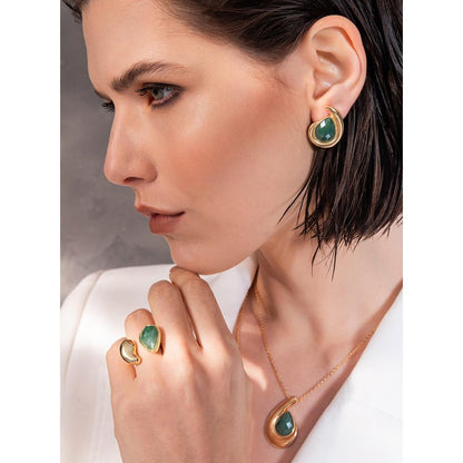 Conjunto Brilhato Pedras Naturais Brasileiras — Folheado a Ouro