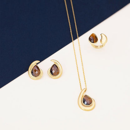Conjunto Brilhato Pedras Naturais Brasileiras — Folheado a Ouro