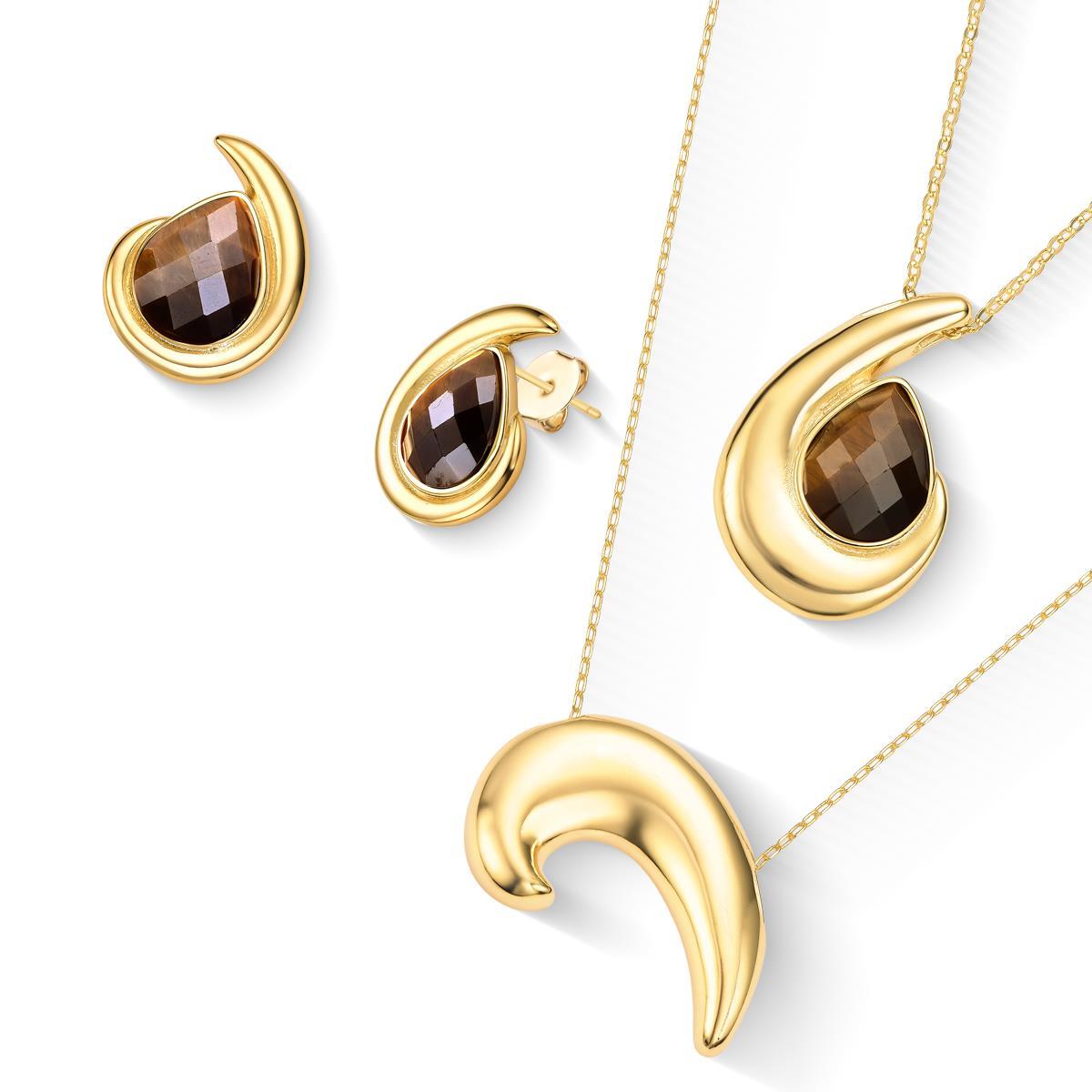 Conjunto Brilhato Pedras Naturais Brasileiras — Folheado a Ouro