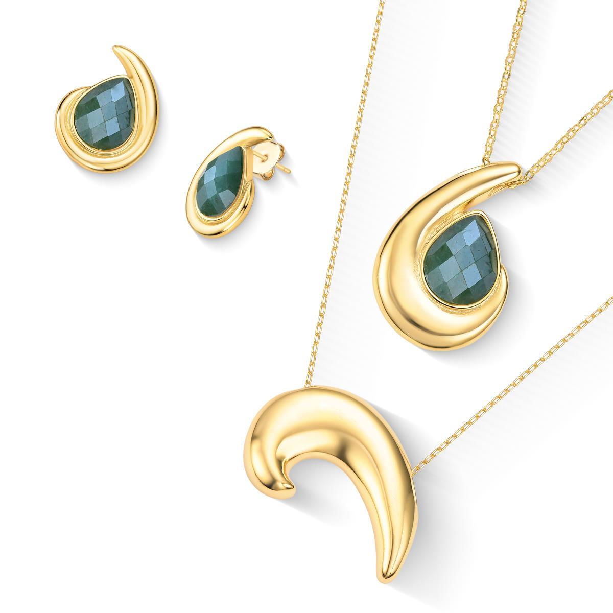 Conjunto Brilhato Pedras Naturais Brasileiras — Folheado a Ouro