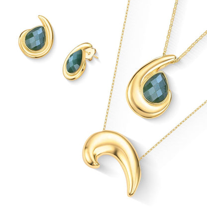 Conjunto Brilhato Pedras Naturais Brasileiras — Folheado a Ouro