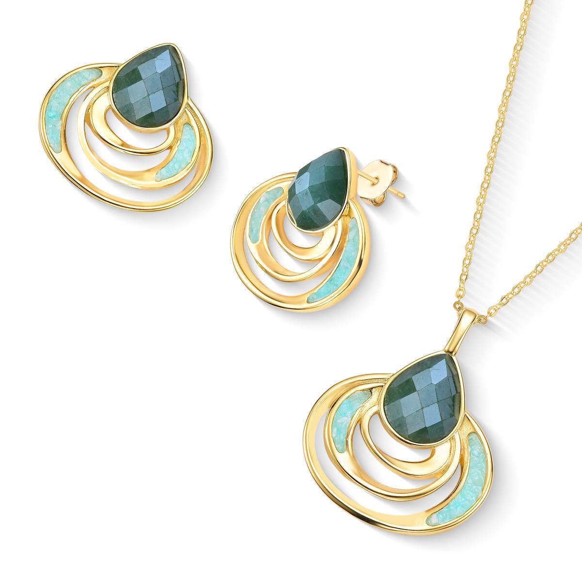 Conjunto Brilhato Pedras Naturais Brasileiras — Folheado a Ouro