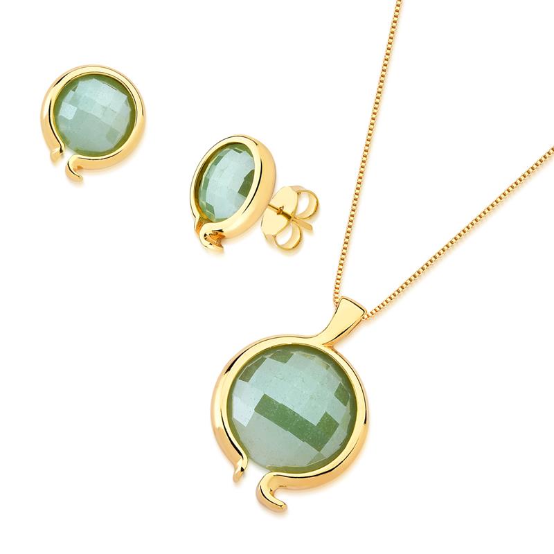 Conjunto Brilhato Pedras Naturais Brasileiras — Folheado a Ouro