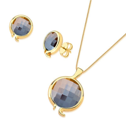 Conjunto Brilhato Pedras Naturais Brasileiras — Folheado a Ouro