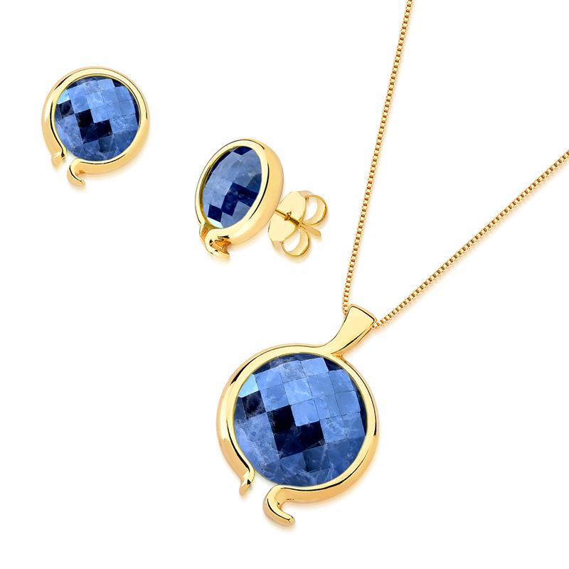 Conjunto Brilhato Pedras Naturais Brasileiras — Folheado a Ouro