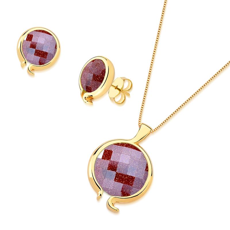 Conjunto Brilhato Pedras Naturais Brasileiras — Folheado a Ouro