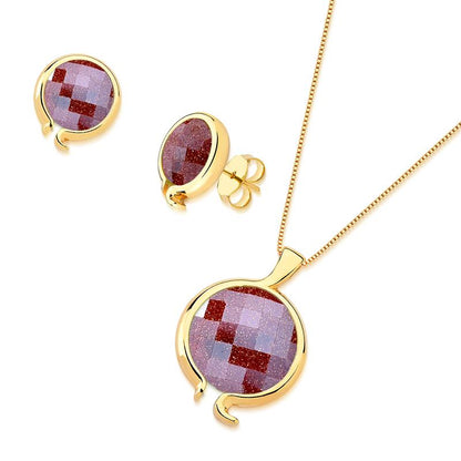 Conjunto Brilhato Pedras Naturais Brasileiras — Folheado a Ouro